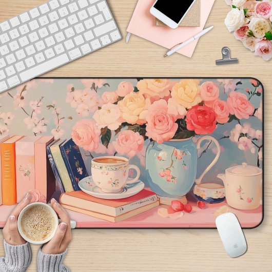 Elegante Girly Floral Bookish Bureaumat