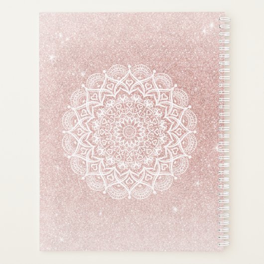 Elegante Girly gepersonaliseerde Roos Gold Glitter Planner (Achterkant)