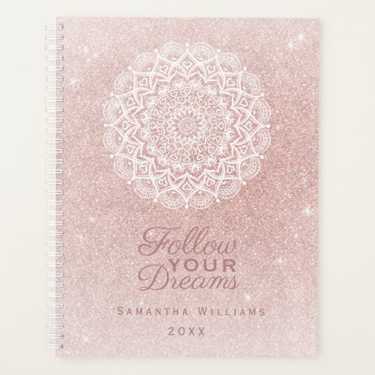 Elegante Girly gepersonaliseerde Roos Gold Glitter Planner (Voorkant)