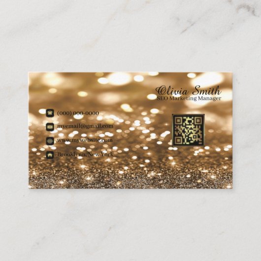 Elegante Girly Gold kralen gordijnen Glitter QR-co Visitekaartje (Voorkant)