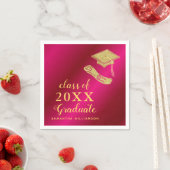 Elegante Girly Hot Pink en Gold 2025 Afstuderen Servet (Insitu)