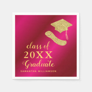 Elegante Girly Hot Pink en Gold 2025 Afstuderen Servet