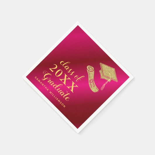 Elegante Girly Hot Pink en Gold 2025 Afstuderen Servet (Hoek)