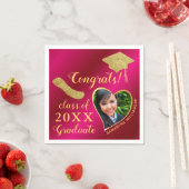 Elegante Girly Hot Pink Gold Foto 2025 Afstuderen Servet (Insitu)