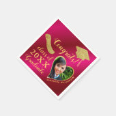 Elegante Girly Hot Pink Gold Foto 2025 Afstuderen Servet (Hoek)