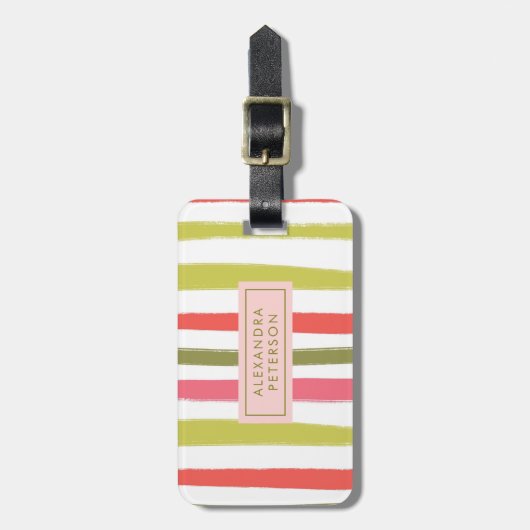 Elegante Girly Modern Gestreept Bagagelabel (Voorkant verticaal)
