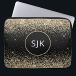 Elegante Girly Modern Goud Zwart Glitter Monogram Laptop Sleeve<br><div class="desc">Goud en zwart Faux Glitter en Sparkle Elegant Monogrammed Initialen Hoesje. Dit hoesje kan worden aangepast om uw initiaal en voornaam op te nemen.</div>