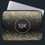 Elegante Girly Modern Goud Zwart Glitter Monogram Laptop Sleeve<br><div class="desc">Goud en zwart Faux Glitter en Sparkle Elegant Monogrammed Initialen Hoesje. Dit hoesje kan worden aangepast om uw initiaal en voornaam op te nemen.</div>
