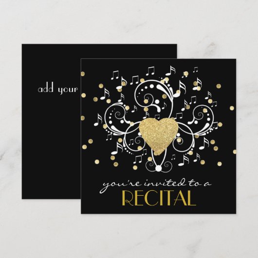 Elegante girly muziek recital uitnodiging (Voorkant / Achterkant)