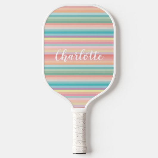 Elegante Girly Pastel Regenboog Stripes gepersonal Pickleball Paddle (Voorkant)