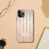 Elegante Girly Peach Gold Glitter Pattern Monogram iPhone Hoesje