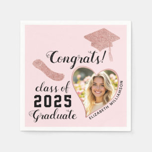 Elegante Girly Pink Class 2025 Foto Afstuderen Servet
