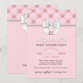 Elegante Girly Pink Pearls White Bow 16e verjaarda Kaart (Voorkant / Achterkant)