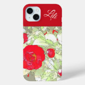 Elegante girly pioen rood bloemenmonogramable Case-Mate iPhone case (Achterkant)