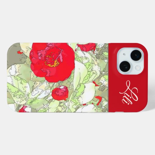 Elegante girly pioen rood bloemenmonogramable Case-Mate iPhone case (Achterkant (horizontaal))