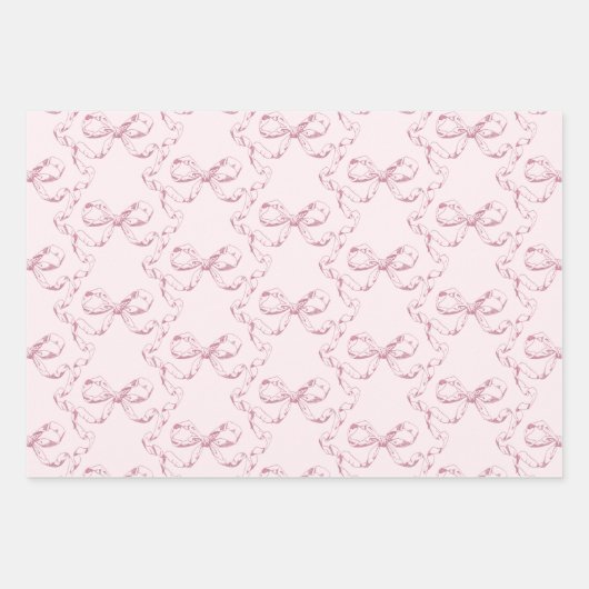 Elegante  Girly Preppy Bows Roze Toile Inpakpapier Vel (Voorkant)