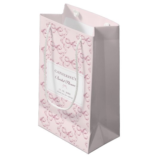 Elegante Girly Preppy Bows Roze Toile Klein Cadeauzakje (Voorkant Gekanteld)