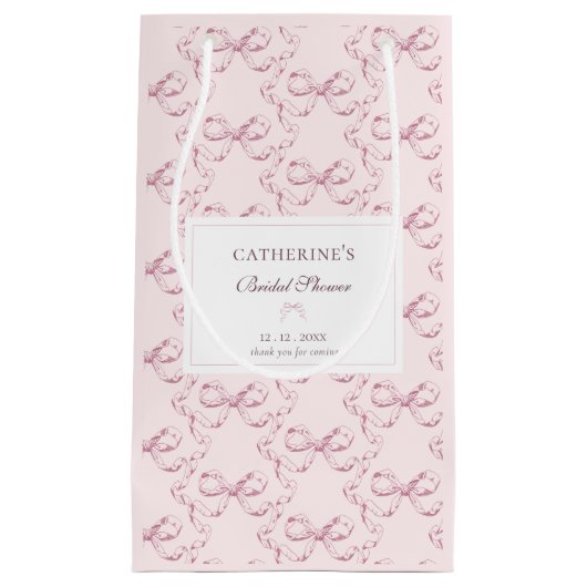 Elegante  Girly Preppy Bows Roze Toile Klein Cadeauzakje (Voorkant)