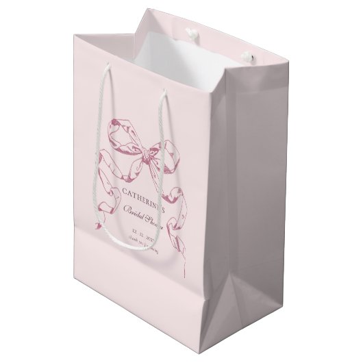 Elegante Girly Preppy Bows Roze Toile Medium Cadeauzakje (Voorkant Gekanteld)