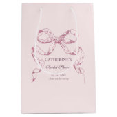 Elegante  Girly Preppy Bows Roze Toile Medium Cadeauzakje (Voorkant)
