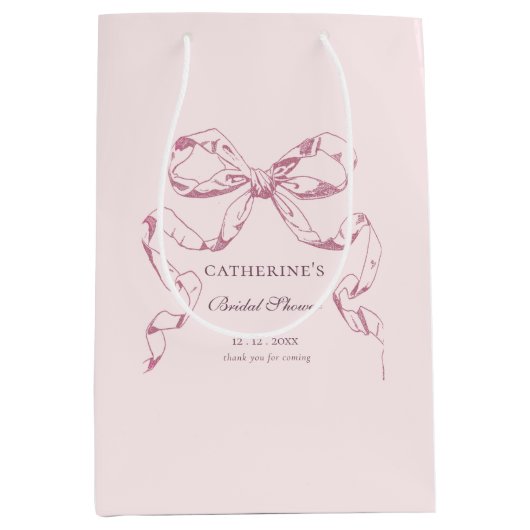 Elegante  Girly Preppy Bows Roze Toile Medium Cadeauzakje (Voorkant)