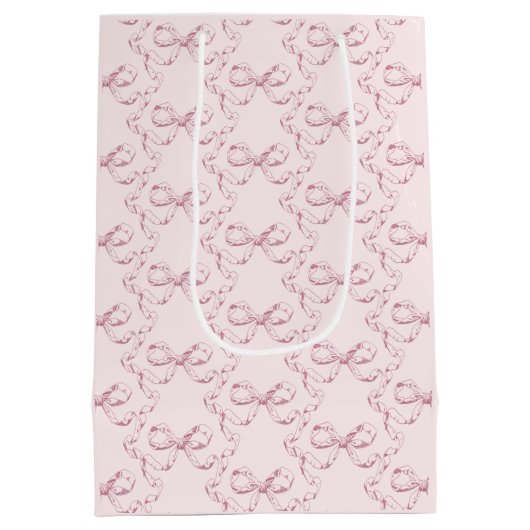 Elegante  Girly Preppy Bows Roze Toile Medium Cadeauzakje (Achterkant)
