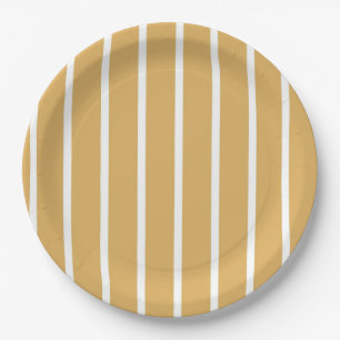 Elegante Girly Retro Bruine & Witte Strepen Papieren Bordje