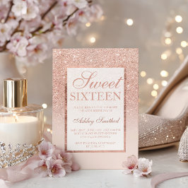 Elegante girly roos gouden glitter chic Sweet 16 Kaart