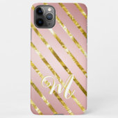 Elegante Girly Roze & Goud Glitter Patroon Monogra iPhone Hoesje (Achterkant)