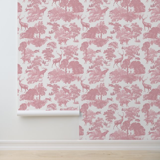 Elegante Girly Roze Herten Bos Dieren Toile Behang (Applicatie)