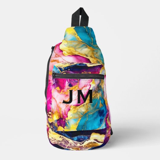 Elegante girly roze turquoise marmeren kunst gedru sling bag (Voorkant)