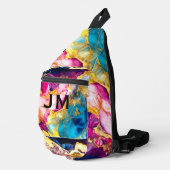 Elegante girly roze turquoise marmeren kunst gedru sling bag (Rechterhoek)