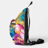 Elegante girly roze turquoise marmeren kunst gedru sling bag (Rechts)