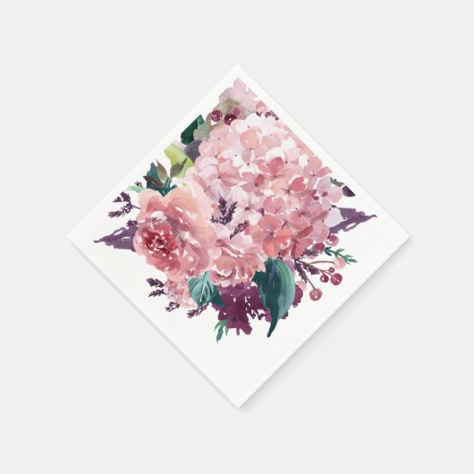 Elegante Girly Roze Waterverf Bloemen Servet (Hoek)