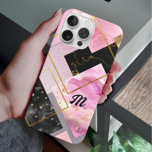 Elegante girly roze zwarte faux Glitter geometrisc iPhone 16 Pro Hoesje