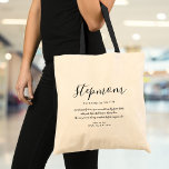 Elegante Girly Script Stepmom Quote Tote Bag<br><div class="desc">Pas je stiefmoeder aan om een unieke gave te creëer. Een perfecte manier om haar te shows hoe geweldig ze elke dag is. Ontworpen door: Thisnotme©</div>