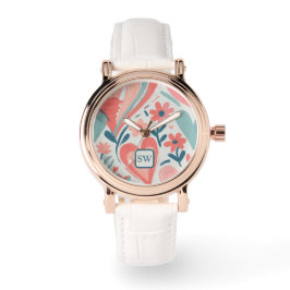 Elegante girly sinaasappel, crème, blauwgroen bloe horloge