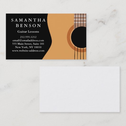 Elegante gitaarlessen zwart wit Musical abstract Visitekaartje (Voorkant / Achterkant)