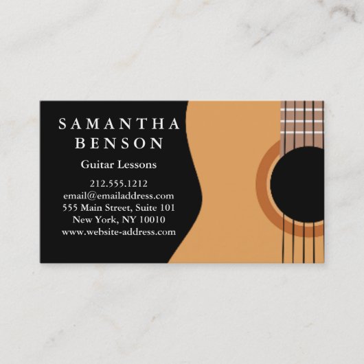 Elegante gitaarlessen zwart wit Musical abstract Visitekaartje (Voorkant)