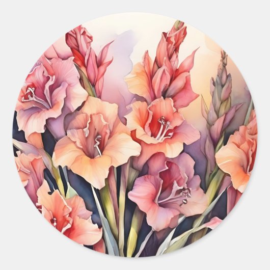 Elegante Gladiolus Waterverf Ronde Sticker (Voorkant)