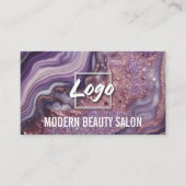 Elegante Glam Chic Paarse Glitter Agaat Marmer Visitekaartje (Voorkant)