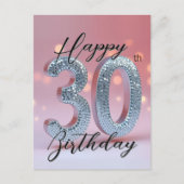 Elegante Glam Chic Roze en Fonkelende Zilveren 30e Briefkaart (Voorkant)