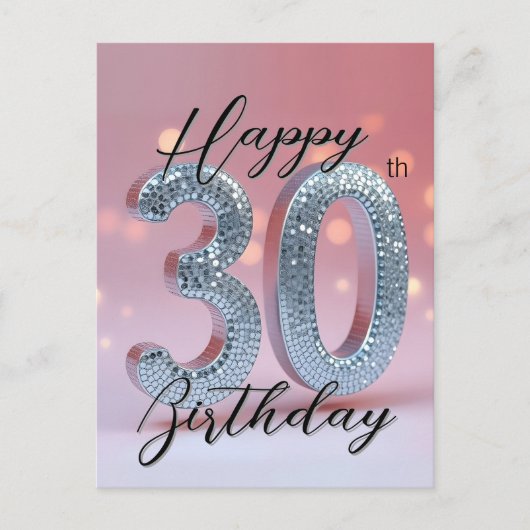 Elegante Glam Chic Roze en Fonkelende Zilveren 30e Briefkaart (Voorkant)