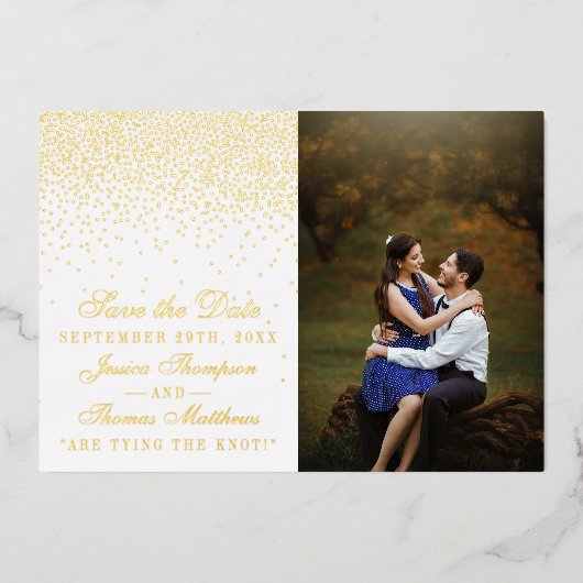 Elegante Glam Confetti bruiloft Save The Date Real Folie Uitnodiging (Voorkant)