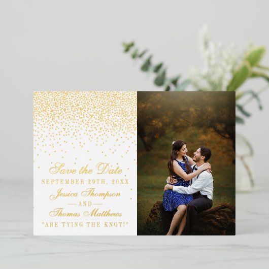 Elegante Glam Confetti bruiloft Save The Date Real Folie Uitnodiging (Staand Voorkant)
