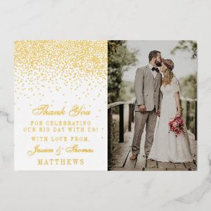 Elegante Glam Confetti trouwfoto dank u echt Folie Uitnodiging