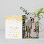 Elegante Glam Confetti trouwfoto dank u echt Folie Uitnodiging (Staand Voorkant)