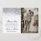 Elegante Glam Confetti trouwfoto dank u echt Folie Uitnodiging (Voorkant)