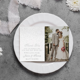 Elegante Glam Confetti trouwfoto dank u echt Folie Uitnodiging