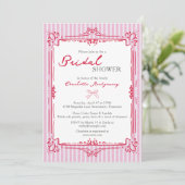 Elegante Glam Frame & Roze Strepen Bruidsfeest Kaart (Staand voorkant)